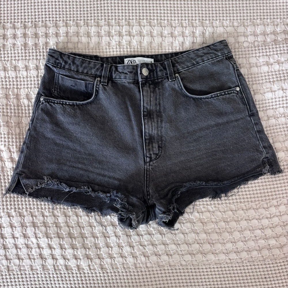 Zara Washed Black Denim Cutoff Shorts